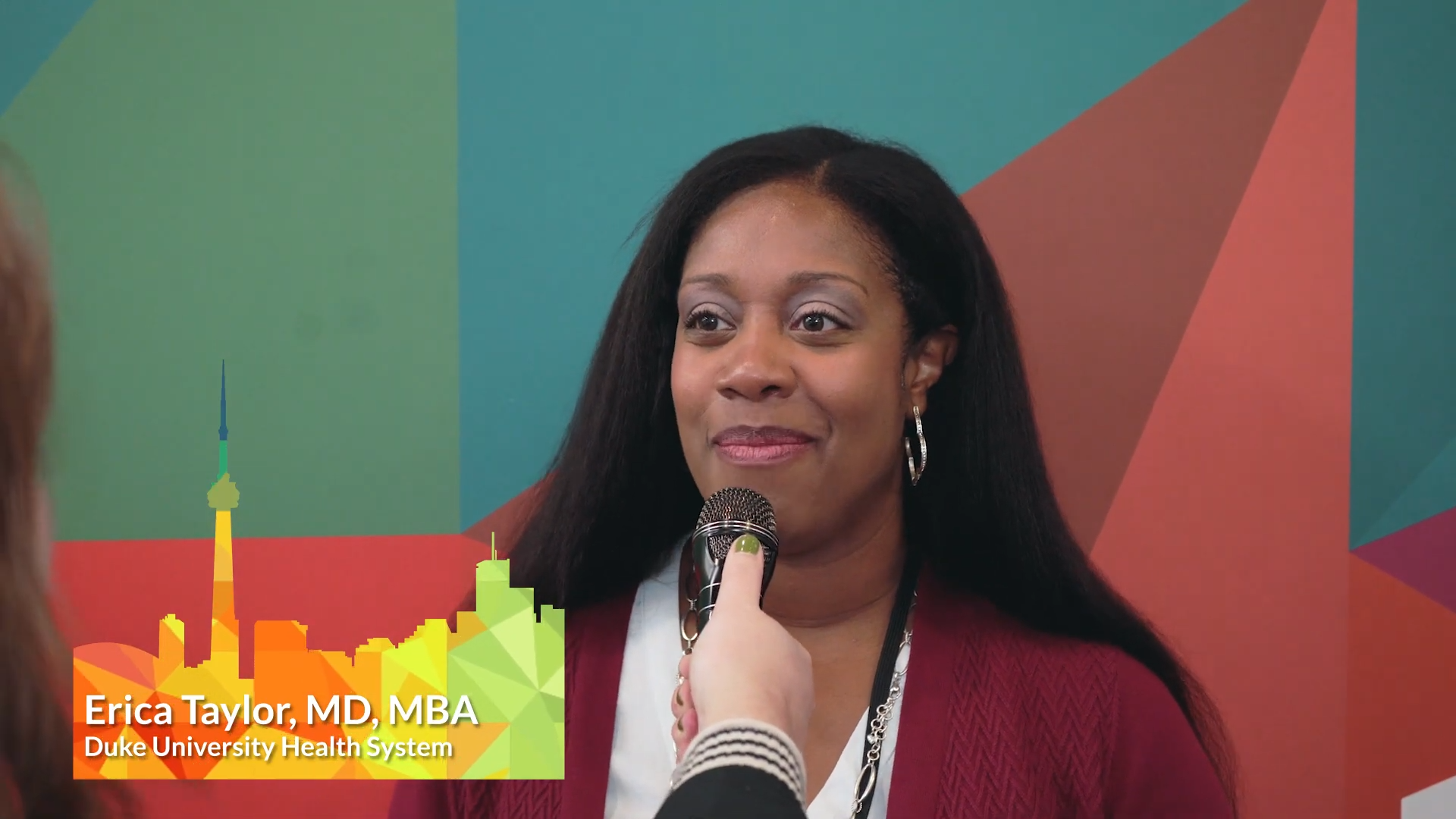 Person being interviewed on camera